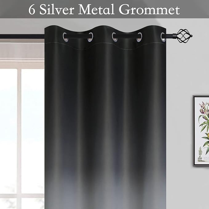 SimpleHome Black to Grey White Ombre Room Darkening Curtains 63 Inch | Curtains for Living Room,Light Blocking Thick Thermal Insulated Grommet Window Curtains Drapes for Bedroom, 2 Panels,42Wx63L