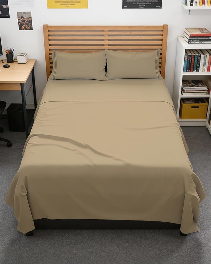 Full XL Sheets - 4 Piece Full XL Sheet Set - Breathable & Cooling - Beige | Hotel Luxury Bedding for Women & Men with Deep Pockets, Ultra-Soft, Comfy, Easy-Fit, Wrinkle Free & Fade Resistant, Oeko-Tex