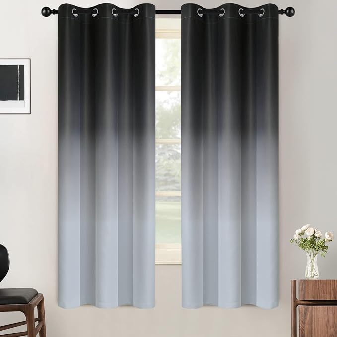 SimpleHome Black to Grey White Ombre Room Darkening Curtains 63 Inch | Curtains for Living Room,Light Blocking Thick Thermal Insulated Grommet Window Curtains Drapes for Bedroom, 2 Panels,42Wx63L