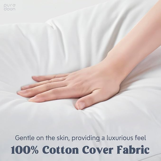 puredown® Goose Down Feather Pillows with 100% Cotton Cover, Soft Gusseted Bed Hotel Collection Pillows for Sleeping, Set of 2, Queen Size