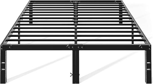 OLIXIS Full Size Metal Platform Bed Frame with Storage Space, Heavy Duty Sturdy Mattress Foundation, Strong Support Slats, Easy to Assemble, Black