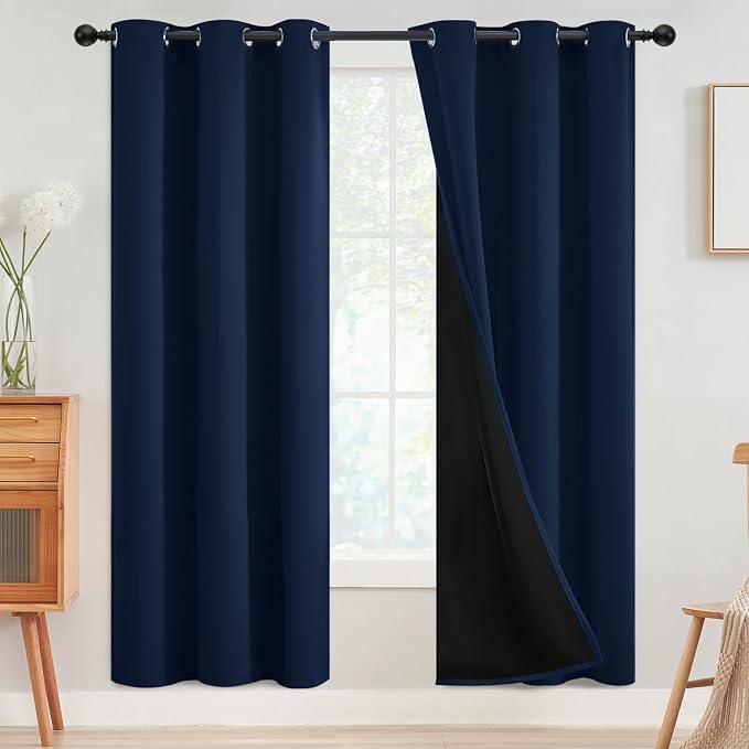 SimpleHome Navy Blue 100% Blackout Curtains Room Darkening Living Room 72 | Curtains for Bedroom,Thermal Insulated Grommet Window Drapes,Curtains for Living Room with Black Back,42 x 72 Inch,2 Panels