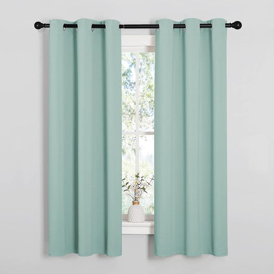 NICETOWN Kitchen Curtain Panels Blackout, 1 Pair, 34 by 63-inch, Aqua | Thermal Insulated Solid Grommet Blackout Curtains/Drapes