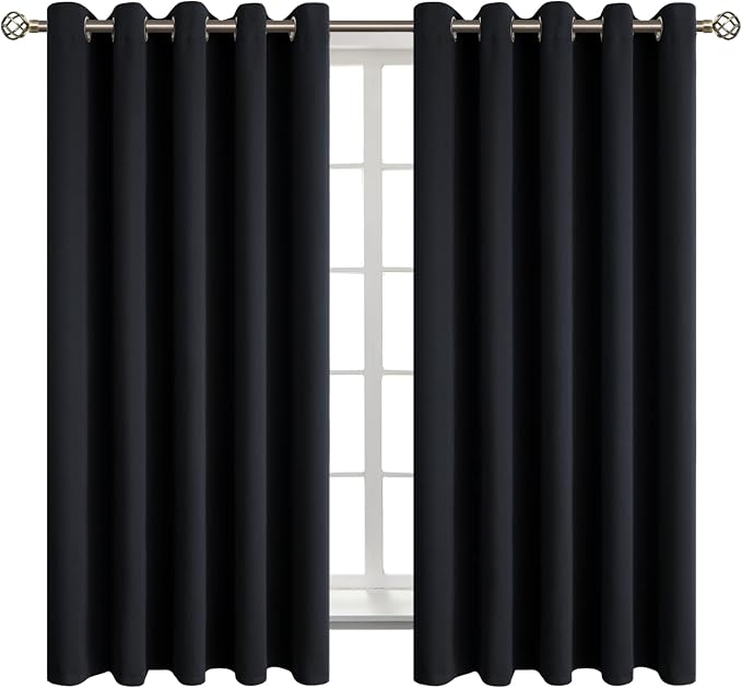 BGment Black Blackout Curtains for Bedroom 63 Inch Long - 2 Panels | Grommet Top, Black Out, Room Darkening, Sunblock, Thermal Insulated, Window Drapes for Kids Boys Room, 70x63 Inch