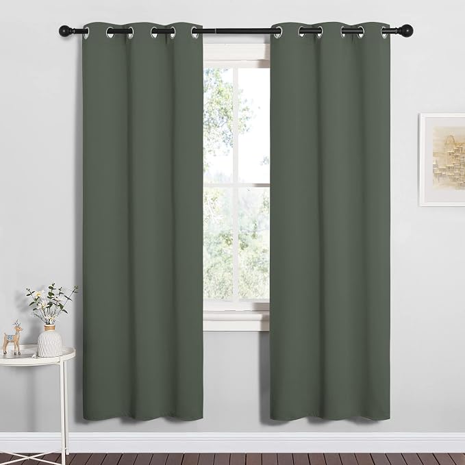NICETOWN Dark Mallard Blackout Curtains for Bedroom 34" w x 72" L 2 Panels | Window Treatment Solid Grommet Room Darkening Drapes for Living Room Kitchen Dining Room, Light Blocking Noise Reducing Decor