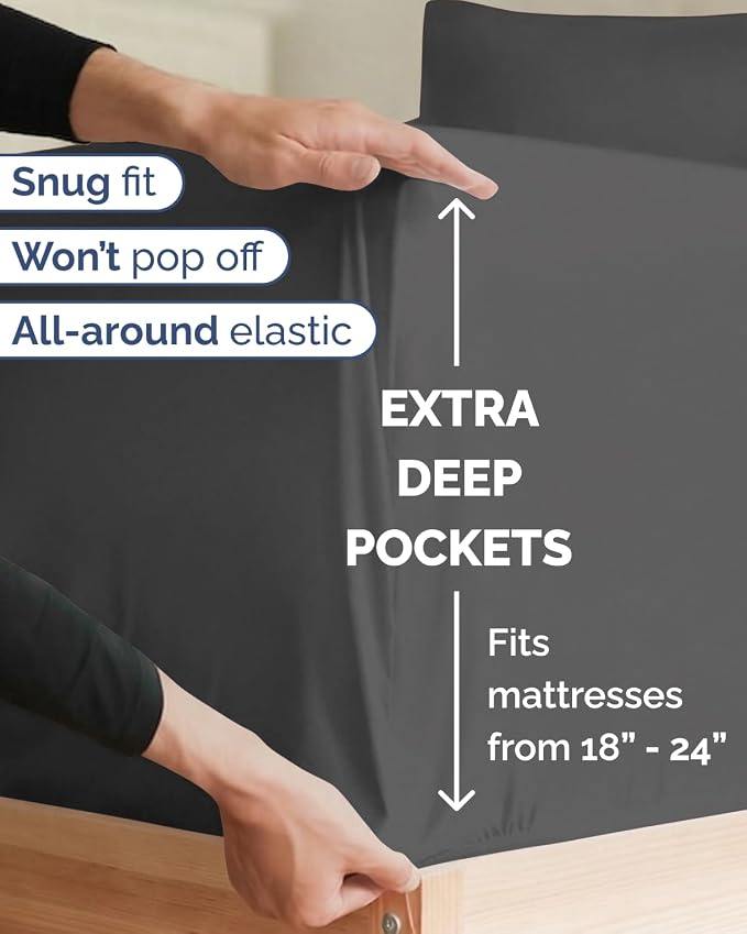 Extra Deep Twin XL Sheet Set - 4 Piece College Dorm Room - Grey | College Dorm Room Essentials, Easy & Secure Fit, Ultra-Soft, Wrinkle & Fade Free, Comfy Sheets Set with Extra Deep Pockets