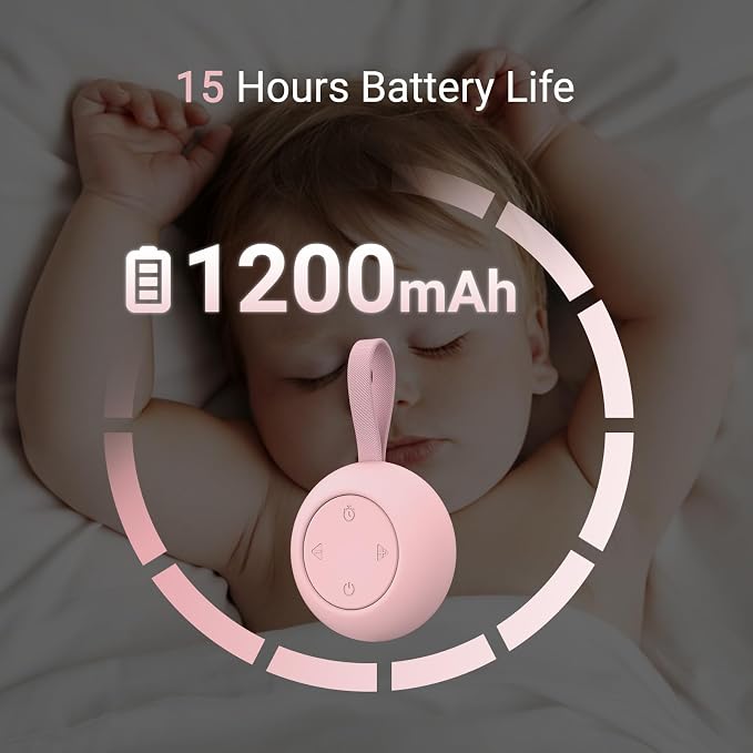 Portable Baby Sound Machine & Essentials for Babies & Kids-Pink | White Noise Machine[Timer Function][20 Soothing Sounds][15 Hours Battery Life]Travel,Registry,Gifts,Clips on Baby Stroller