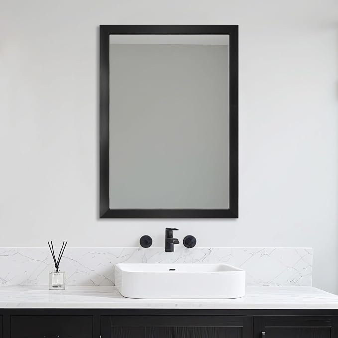 Bathroom Mirror for Over Sink 36x24 Inch Rectangular Wall Mirror, Black | Decorative Wall Mounted Mirror, Hangs Horizontally or Vertically for Vanity, Entryway, Restroom
