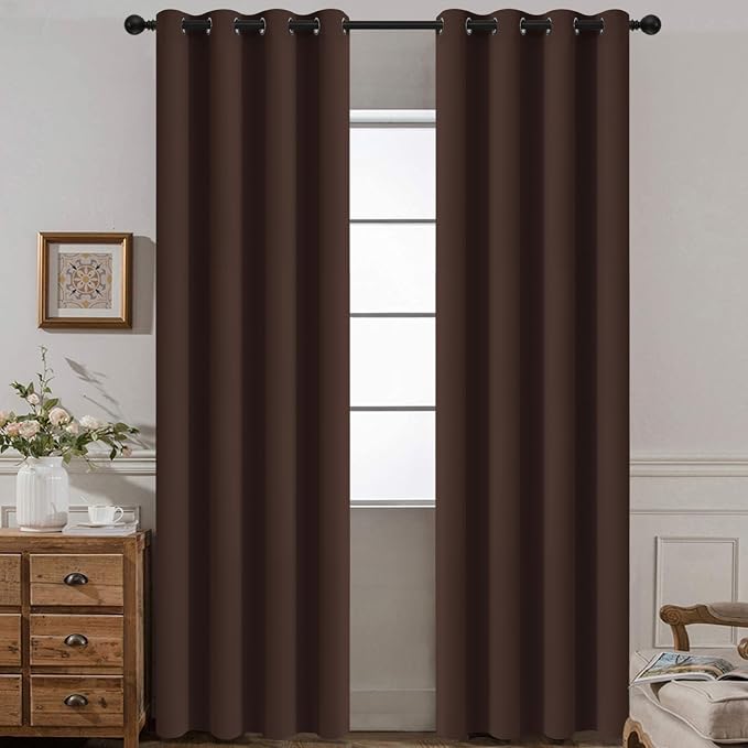 Yakamok Room Darkening Curtains 52x90 inch Long Chocolate Brown-Living Room | 2 panels,grommet blackout window treatment,thermal insulated,light blocking drapes,privacy protection,bedroom dining room