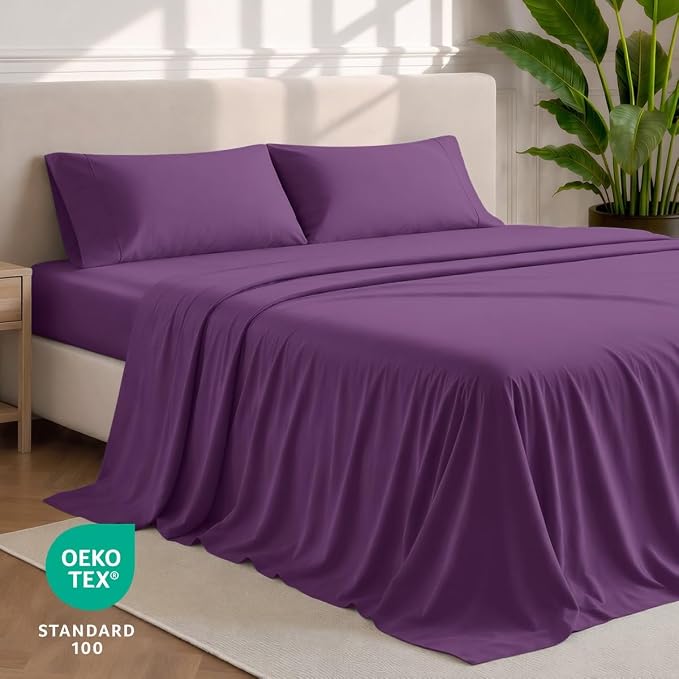 Bare Home Twin Sheet Set - 1800 Ultra-Soft Microfiber - Double Brushed - Deep Pockets - Easy Fit - Extra Soft - 3 Piece Set - Bedding Sheets & Pillowcases (Twin, Plum) | Deep Pockets 6 to 15 Inches, Breathable, Hypoallergenic, Hotel Luxury, Easy Fit, S...