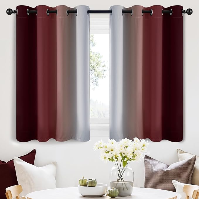 SimpleHome Ombre Curtains Red to Grey White for Living Room 52Wx36L | Room Darkening Curtains for Bedroom,Gradient Light Blocking Curtain,Thermal Insulated Grommet Window Drapes,2 Panels,36 Inch