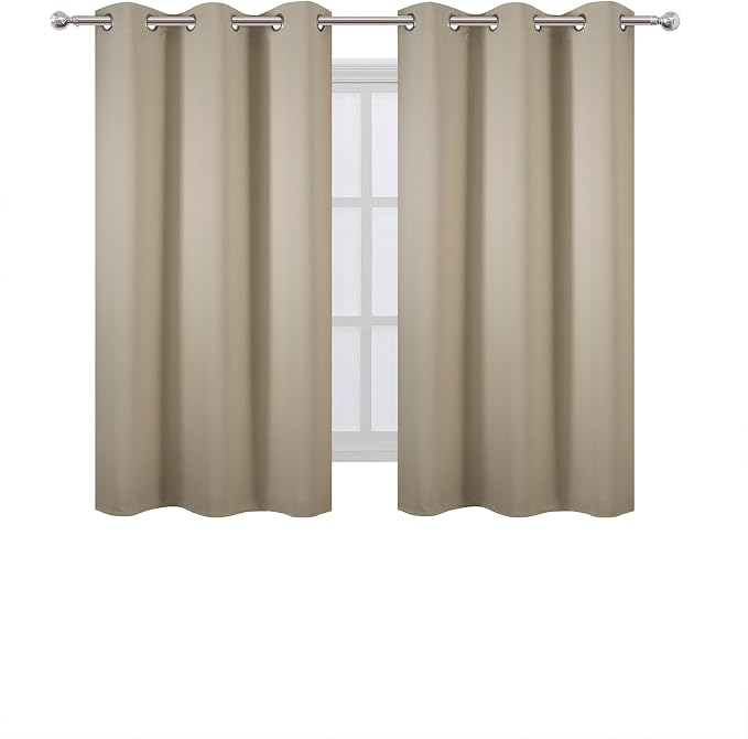 Beige Blackout Curtains 42 x 54 Inch Length Set of 2 Panels Grommet Bedroom Curtains for Living Room