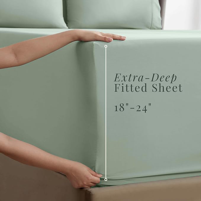 Hearth & Harbor Bed Sheets, Luxury Soft 6 Piece Bed Sheet Set Extra Deep Pocket Fitted Sheets Fits Mattress up to 21", Double Brushed Bedding Sheets & Pillowcases, Twin XL, Ice Green
