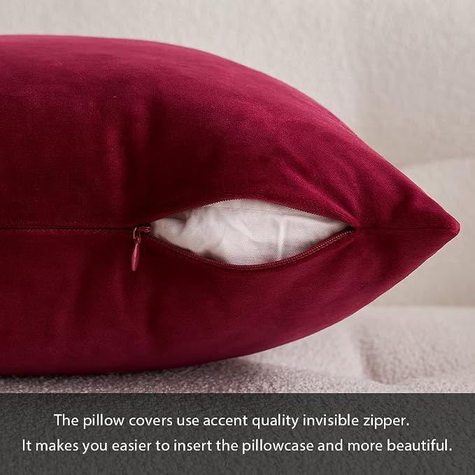 MIULEE Velvet Throw Pillow Covers 20x20 Inch Pack of 2 Wine Red | Soft Solid Decorative Pillow Covers, Modern Luxury Home Decor, for Couch Chair Sofa Bedroom Livingroom