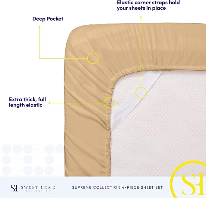 Full Size Sheet Sets - Breathable Luxury Sheets with Full Elastic & Secure Corner Straps Built In - 1800 Supreme Collection Extra Soft Deep Pocket Bedding Set, Sheet Set, Full, Camel