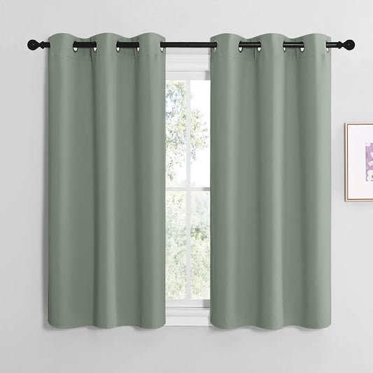 NICETOWN Greyish Green Room Darkening Curtains for Kitchen, Window Treatment Thermal Insulated Solid Grommet Room Darkening Curtains/Drapes for Bedroom (Set of 2, 42 inches Wide by 48 inches Long) | Window Treatment Thermal Insulated Solid Grommet Room...