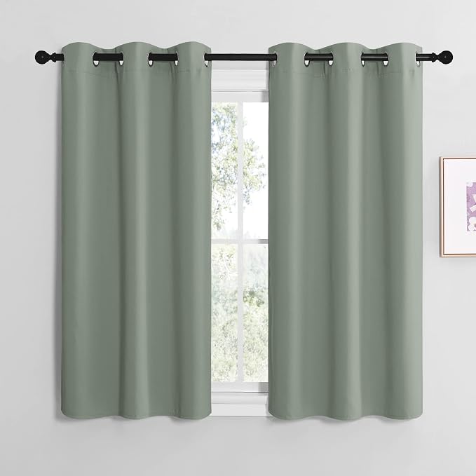 NICETOWN Sage Green Room Darkening Curtains for Kitchen, Window Treatment Thermal Insulated Solid Grommet Room Darkening Curtains/Drapes for Bedroom (Set of 2, 42 inches Wide by 50 inches Long)