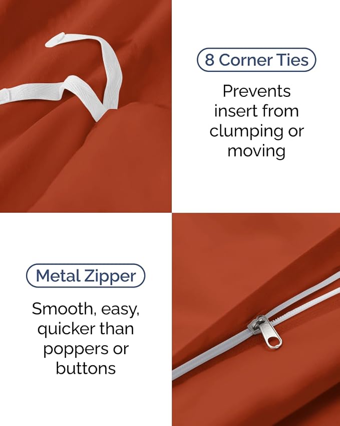 Duvet Cover Twin/Twin XL - 2 Piece with Zipper Closure - Terracotta | Extra Soft, Breathable, Twin/Twin XL Duvet Cover 68" x 90" w/ 1 Pillow Sham, Zipper Closures & Ties, Women, Men, Kids & Teens