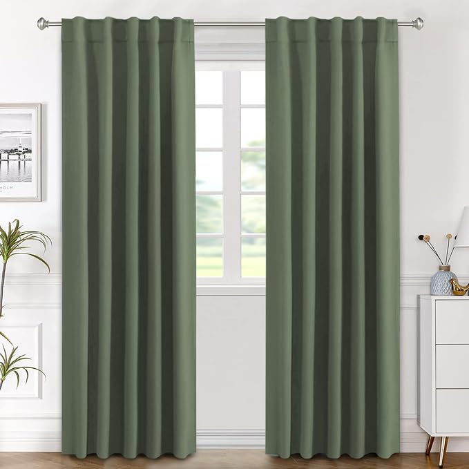 H.VERSAILTEX Blackout Curtains Thermal Insulated Window Treatment Panels Room Darkening Blackout Drapes for Living Room Back Tab/Rod Pocket Bedroom Draperies (2 Panels, Bronze Green, 42 x 84 Inch)