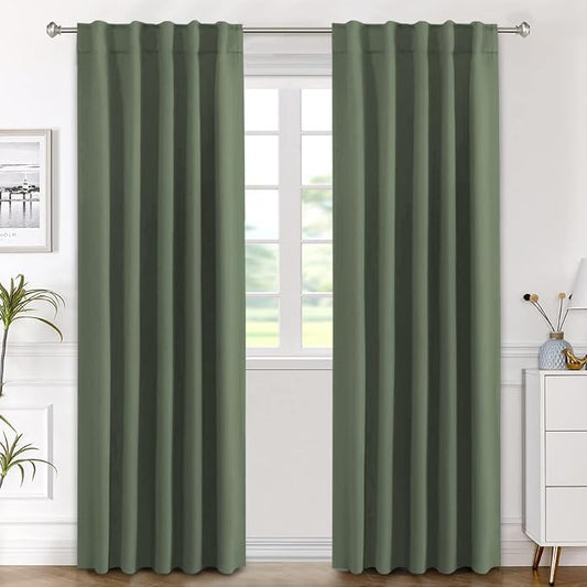 H.VERSAILTEX Blackout Curtains Thermal Insulated Window Treatment Panels Room Darkening Blackout Drapes for Living Room Back Tab/Rod Pocket Bedroom Draperies (2 Panels, Bronze Green, 42 x 84 Inch)
