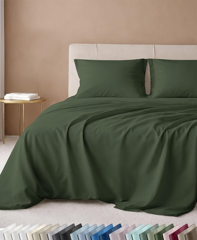 California Design Den 600 Thread Count Cotton California King Sheet Sets | 100% Cotton Sateen Backed by Good Housekeeping Seal, Soft & Smooth, 16" Deep Pocket, All-Around Elastic - Dark Olive Green