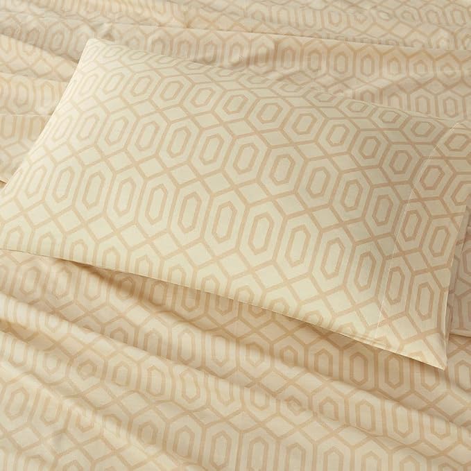 Comfort Spaces 144TC Cotton Sheet Set Breathable, Lightweight, Soft with Elastic Deep Pocket, Modern All Season Cozy Bedding, Matching Pillow Case, Twin, Diamond Tan 3 Piece | Crisp, Cool & Breathable Bed Sheets, 12" Deep Pocket Fits Up to 14" Mattress...