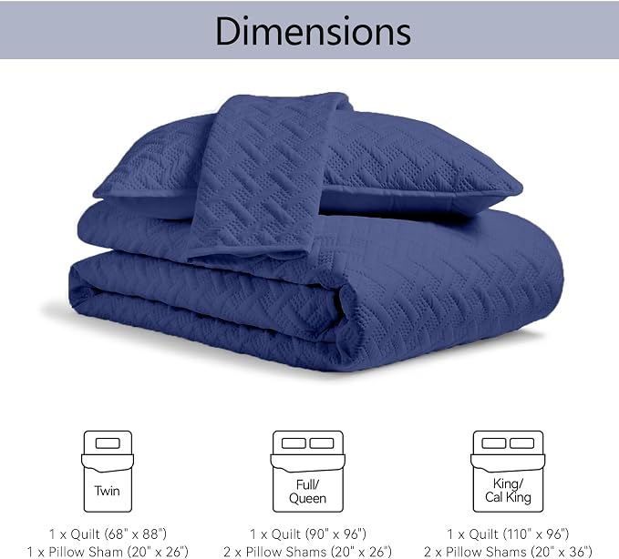 FLYMME Navy Twin Modern Geometric Quilt Coverlet Set, Lightweight Bedspread Bedding, Soft Microfiber Bed Cover for All Season (1 Quilt, 1 Sham)