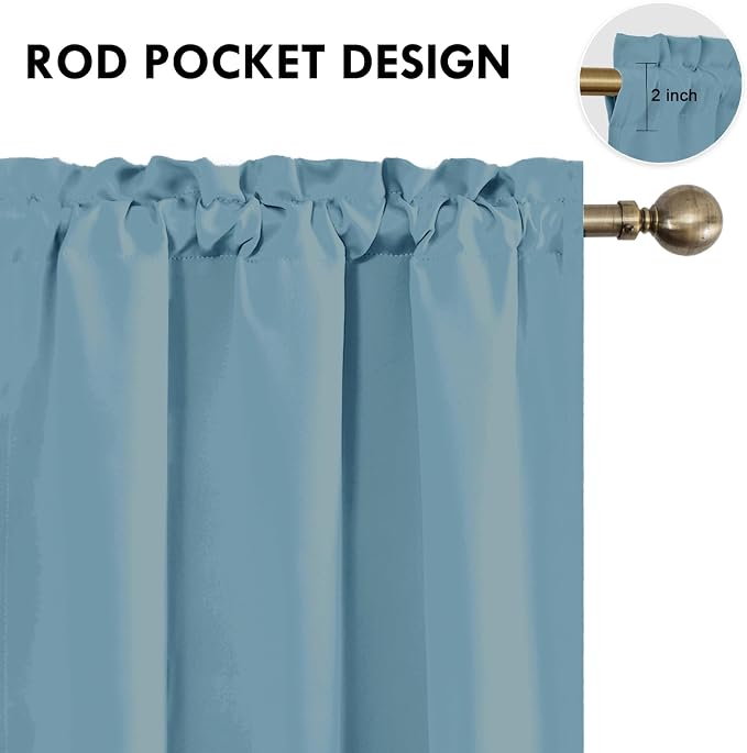 DWCN Blackout Curtains for Bedroom Living Room 42 x 54 Inch Long 2 Panels | Room Darkening, Thermal Insulated, Light Blocking, Rod Pocket Drapes, Noise Reducing Window Treatments, Stone Blue