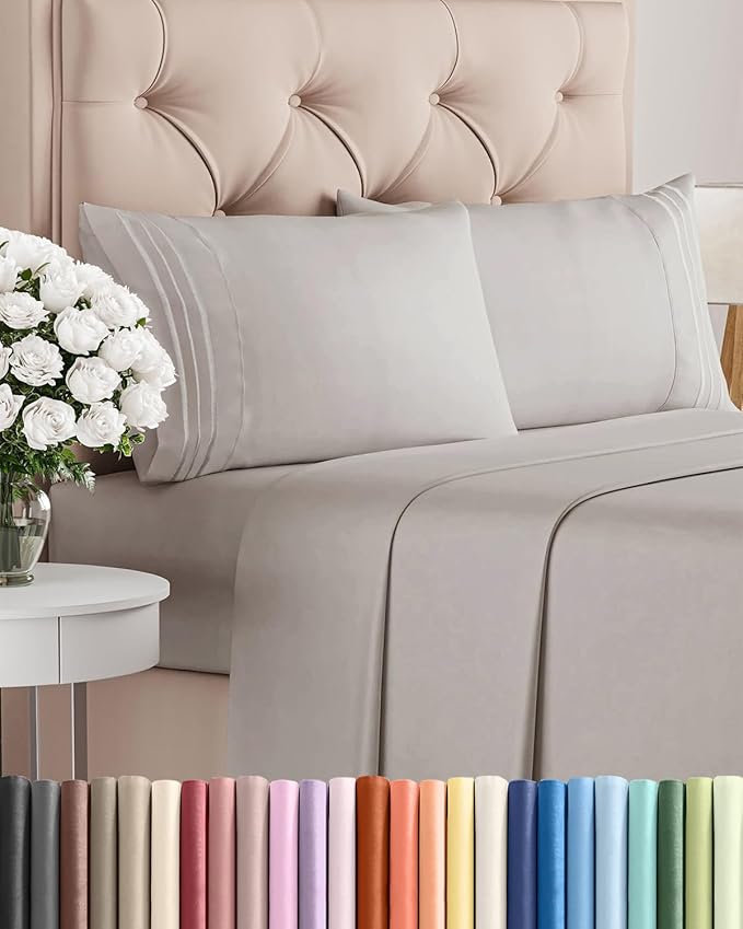 Cal King Size 4 Piece Sheet Set - Breathable & Cooling Sheets - Light Grey | Hotel Luxury Bed Sheets for Women & Men, Deep Pockets, Easy-Fit, Extra Soft & Wrinkle Free Sheets, Oeko-Tex Bed Sheet Set