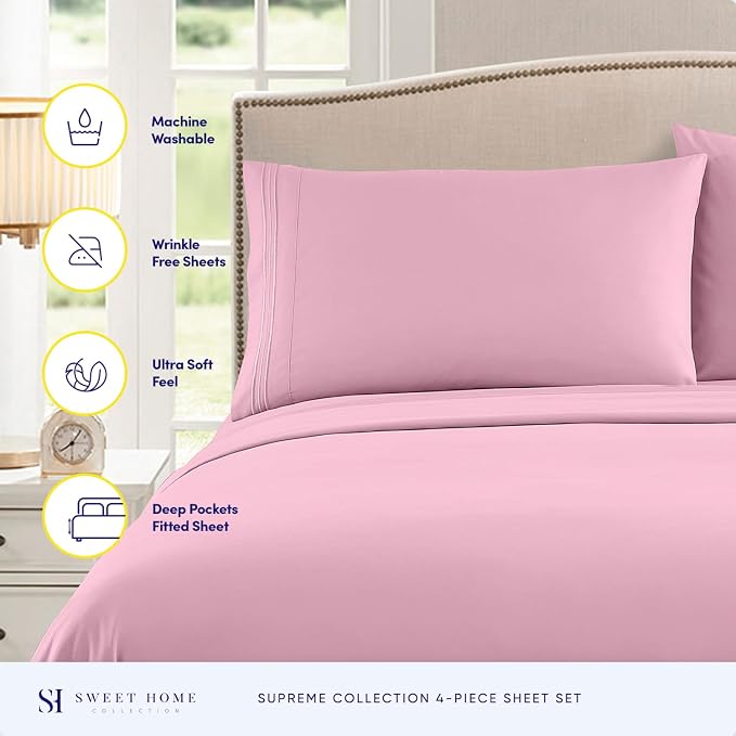 Twin Sheets - Breathable Luxury Sheets with Full Elastic & Secure Corner Straps Built In - 1800 Supreme Collection Extra Soft Deep Pocket Bedding Set, Sheet Set, Twin, Pink