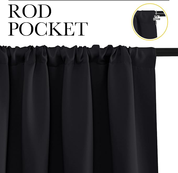 NICETOWN Black Blackout Curtains for Living Room 42" w x 84" L 2 Panels | All Season Rod Pocket Thermal Insulated Solid Shades Drapes, Light Blocking Noise Reducing Room Darkening Decor for Bedroom