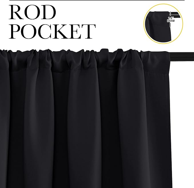 NICETOWN Black Blackout Curtains for Kitchen 34" Wide x 30" Long 2 Panels | Energy Smart Decoration Thermal Insulating Light Blocking Drapes Draperies for RV Bunk Bedroom Living Room Small Window Decor