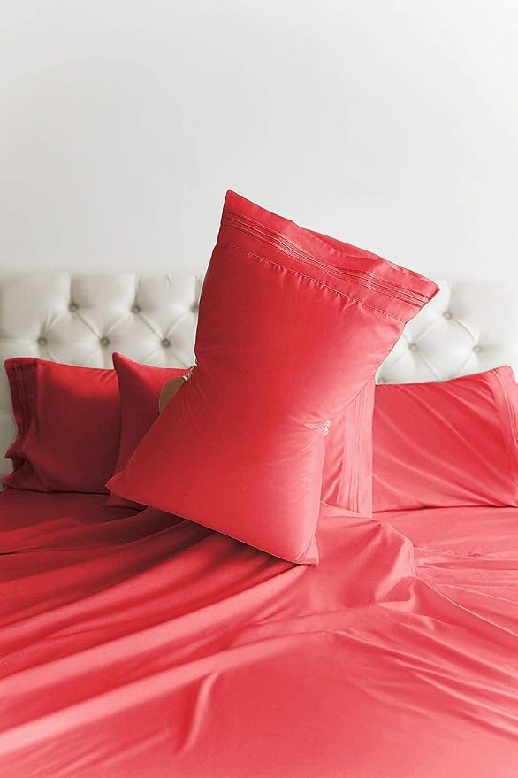 Cal King 6 Piece Bed Sheet Set - Comfy, Breathable & Cooling Sheets - Red | Ultra-Soft Hotel Luxury Bedding Set with 8-16 Inch Deep Pockets, 1 Flat & 1 Fitted Sheet & 4 Pillowcases, Wrinkle & Fade Free