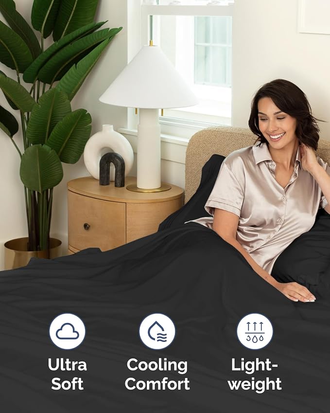Cal King Flat Sheet - Single Top Flat Sheet Only - Soft & Cooling - Black | Hotel Luxury Top Flat Sheet Only, Ultra-Soft, Breathable & Cooling, Fade & Wrinkle Free, Easy-Care, Stain & Shrink Resistant