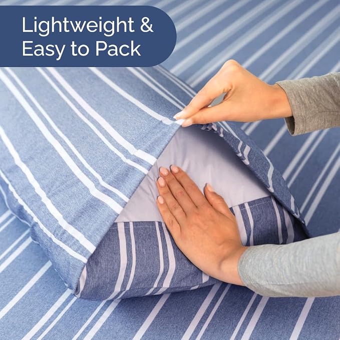 Short Queen Size 4 Piece Bed Sheet Set - RV Short Queen - Blue Stripes | Ultra-Soft, Breathable & Cooling Bed Sheets Set with Deep Pockets, Hotel Luxury Bedding for Women & Men, Wrinkle & Fade Free