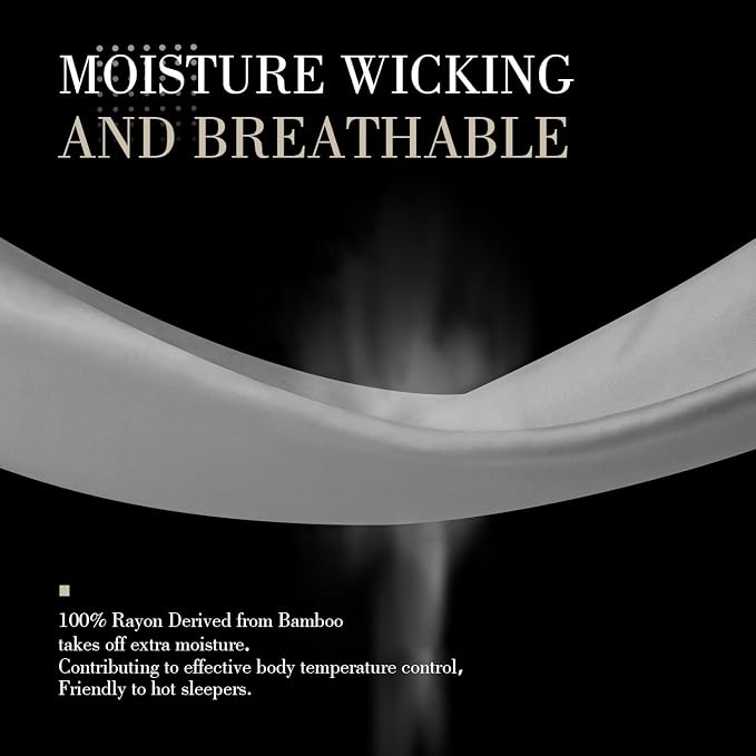 WishSmile Cooling Queen Pillowcases Set of 2 Breathable Cool Silky Soft Rayon Derived from Bamboo Fabric, Moisture Wicking for Hot Sleepers, Hair and Skin Friendly, Light Gray, 2 Pack, 20x30IN