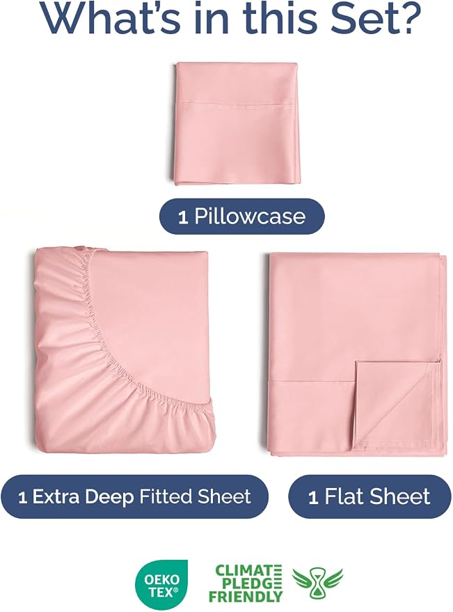 Extra Deep Twin Sheet Set - 3 Piece Breathable & Cooling Sheets - Baby Pink | Easily Fits 18 to 24 inch Mattress - Ultra Soft, Wrinkle & Fade Free with Extra Deep Pockets - Comfy Hotel Luxury Bedding