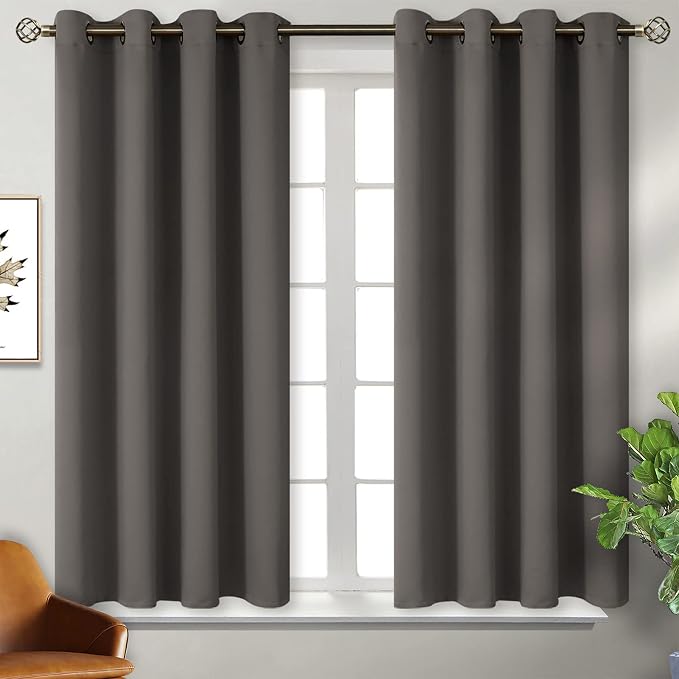 BGment Grey Blackout Curtains for Bedroom 54 Inch Long - 2 Panels | Grommet Top, Black Out, Room Darkening, Sunblock, Thermal Insulated, Window Drapes for Kids Boys Room, 46x54 Inch