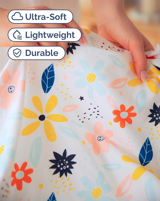 Twin XL 3 Piece Floral Sheet Set - Soft, Breathable & Cooling - Daisy Art | 1 Flat, 1 Fitted & 1 Pillowcase w/ Deep Pockets, Boho Botanical Floral Bedding, Breathable & Cooling, Wrinkle & Fade Free