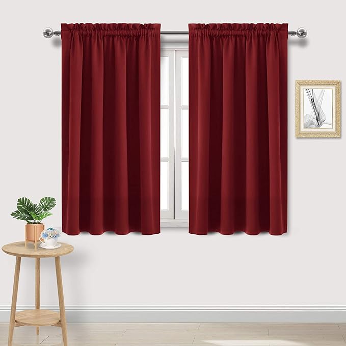 DWCN Blackout Curtains for Bedroom Living Room 52 x 45 Inch Long Burgundy | 2 Panels Set, Room Darkening, Thermal Insulated, Light Blocking, Rod Pocket Drapes, Noise Reducing Window Treatments