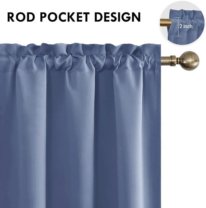 DWCN Blackout Curtains for Bedroom 38 x 54 Inch Long Dusty Blue 2 Panels | Room Darkening, Thermal Insulated, Light Blocking, Rod Pocket Drapes, Noise Reducing Window Treatments