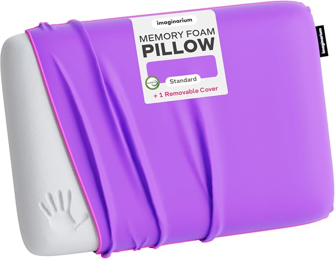 Imaginarium Memory Foam Pillow for Bed - 16" x 24" Standard – Fun Decorative Colorful Pillow for Sleeping - Back, Stomach & Side Sleepers – Includes Cooling Cover (Galactic Purple)