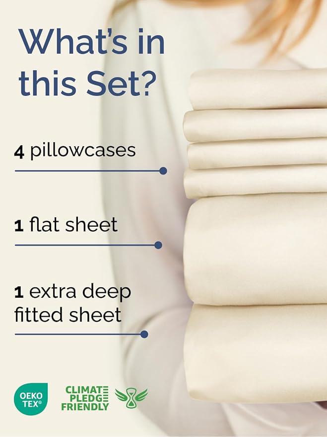 Extra Deep Full Sheet Set - 6 Piece Breathable & Cooling Sheets - Off White | Hotel Luxury Bed Sheets Set, Easy & Secure Fit, Ultra-Soft, Wrinkle & Fade Free, Comfy Sheets Set with Extra Deep Pockets