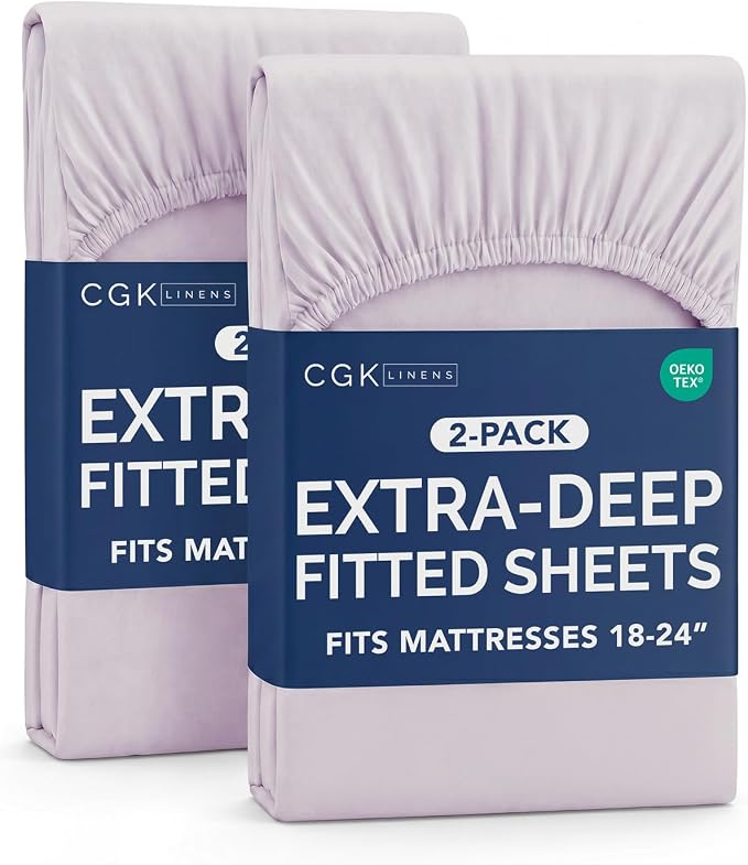2 Pack Extra Deep Full Fitted Sheets with Deep Pockets - Light Lavender | Hotel Luxury Bottom Fitted Sheets Only, Soft, Fade & Wrinkle Free, Breathable & Comfy, All Around Elastic Fitted Sheets