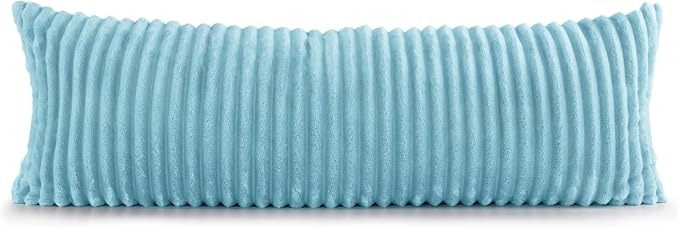 BEDELITE Fluffy Striped Body Pillow Cover with Zipper, Light Blue, 20x54 | Ultra-soft Faux Fur with 7D Striped Texture, Comfy, Plush, and Cloud-like, Body Pillow Pillowcase for Bed Couch Room Decor