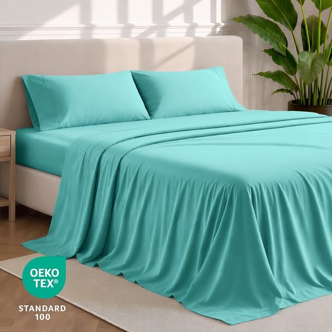 Bare Home Split King Sheet Set - 1800 Ultra-Soft (Split King, Turquoise) | Deep Pockets 6 to 15 Inches, Breathable, Hypoallergenic, Hotel Luxury, Easy Fit, Soft, All-Season