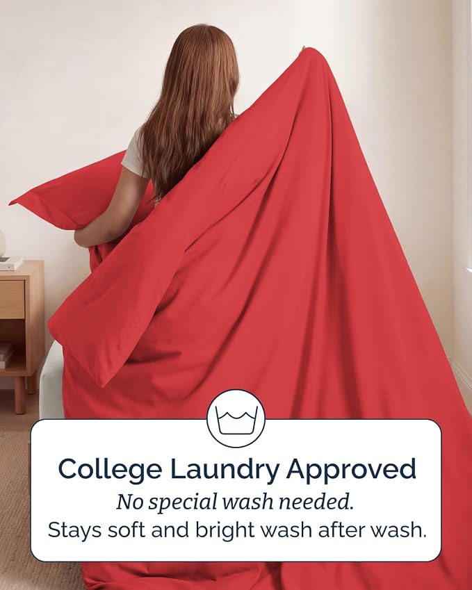 Duvet Cover Twin/Twin XL Size - Soft 2 Piece with Zipper Closure - Red | Extra Soft, Breathable, Twin/Twin XL Duvet Cover 68" x 90" w/ 1 Pillow Sham, Zipper Closures & Ties, Women, Men, Kids & Teens