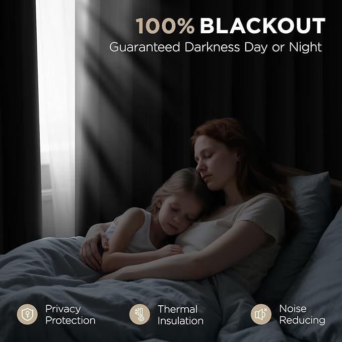 Joydeco 72 Inch Blackout Curtains for Bedroom, Thermal Insulated Black Out Curtains, Room Darkening Drapes for Living Room Window Rod Pocket Back Tab (W37 x L72 Inch, Black)