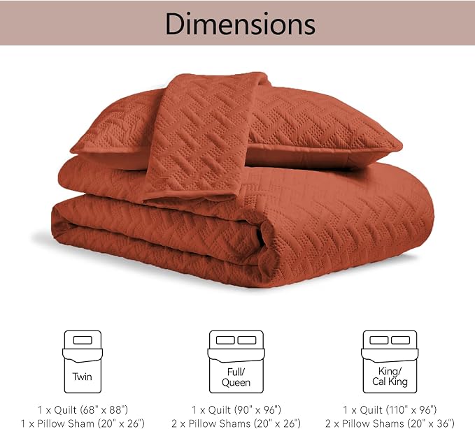 FLYMME King Size Quilt Bedding Set Burnt Orange Lightweight Bedspreads Set,Modern Style Geometric Weave Stripe Pattern,Soft Microfiber Bed Coverlet 3 Pieces (1 Quilt, 2 Shams)