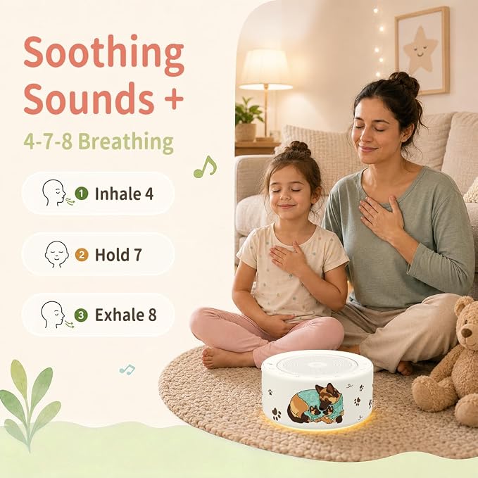 Kipcush White Noise Machine for Baby & Adults, Sleep Sound Machine with 30 Soothing Sounds, 8-Color Night Light, Memory Function, White Noise for Sleeping, Nursery, Office, Travel, Relaxation